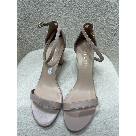 Stuart Weitzman Women's Nude Ankle Strap Block Heel Sandals Size 12